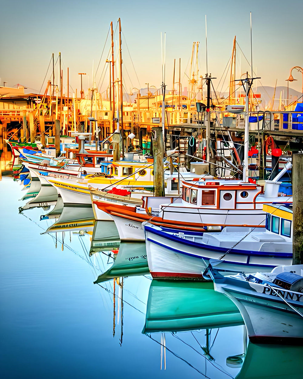 Schepen Afgemeerd in de Haven Diamond Painting