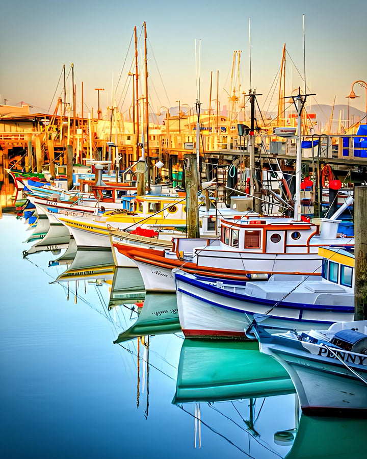 Schepen Afgemeerd in de Haven Diamond Painting