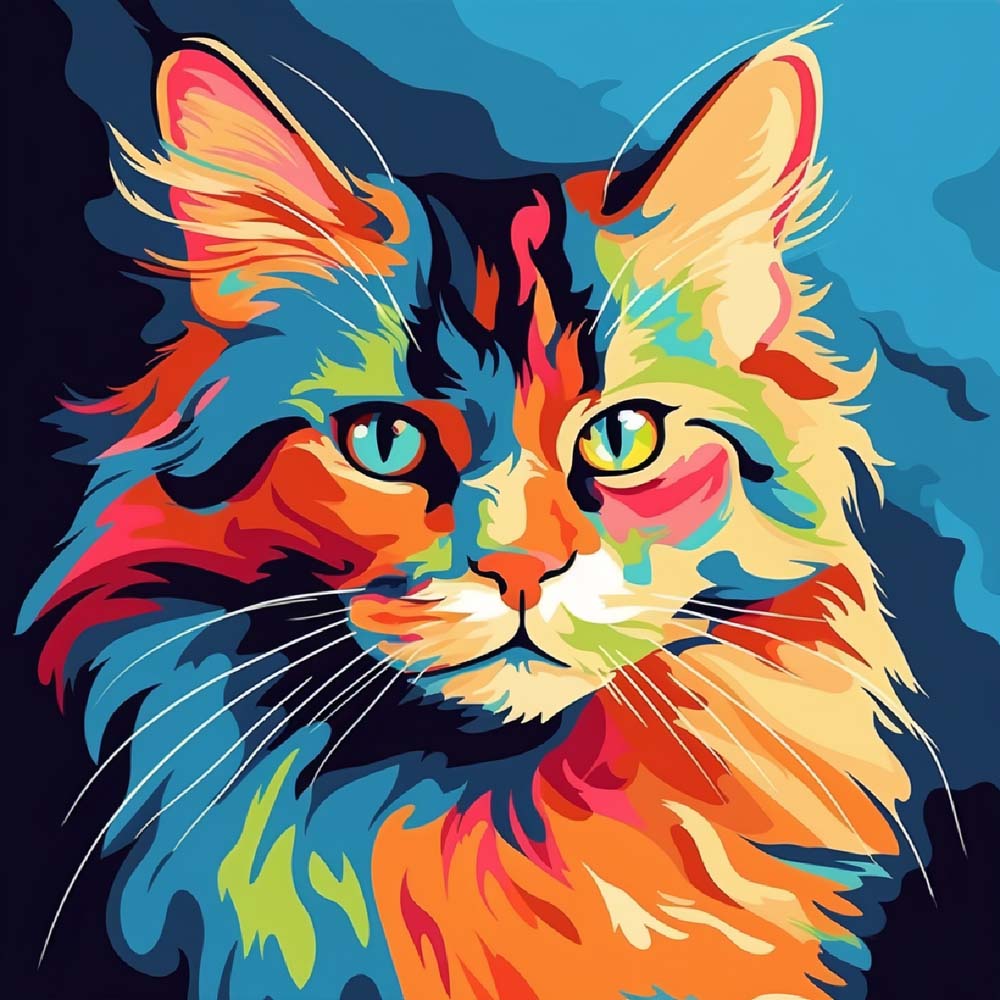 Serieuze Kleurrijke Kat Diamond Painting