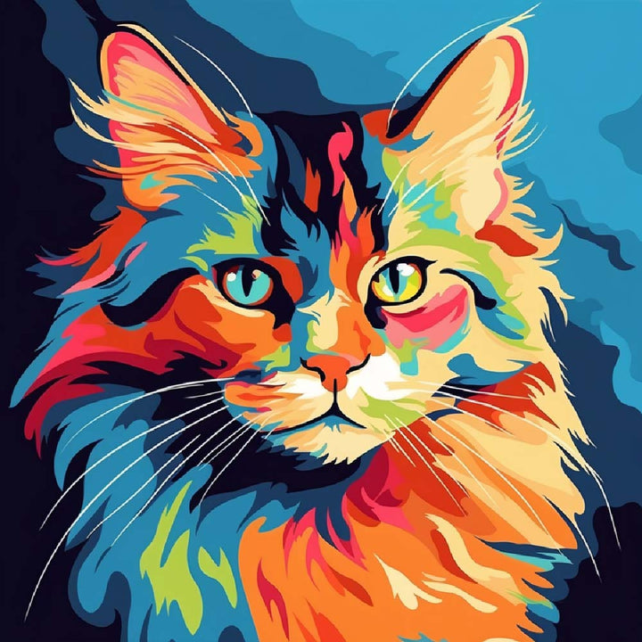 Serieuze Kleurrijke Kat Diamond Painting