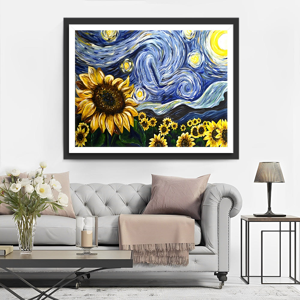 Sterrenhemel en Zonnebloemen Diamond Painting