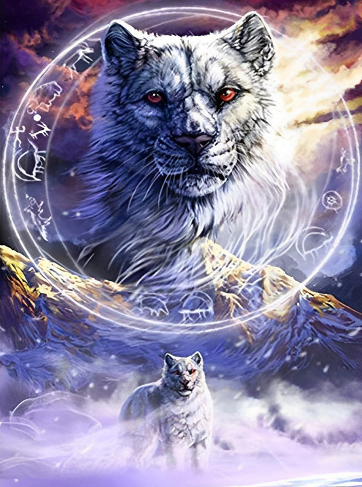 Tijger in de Sneeuw met een Tijger in de Lucht op de Achtergrond Diamond Painting