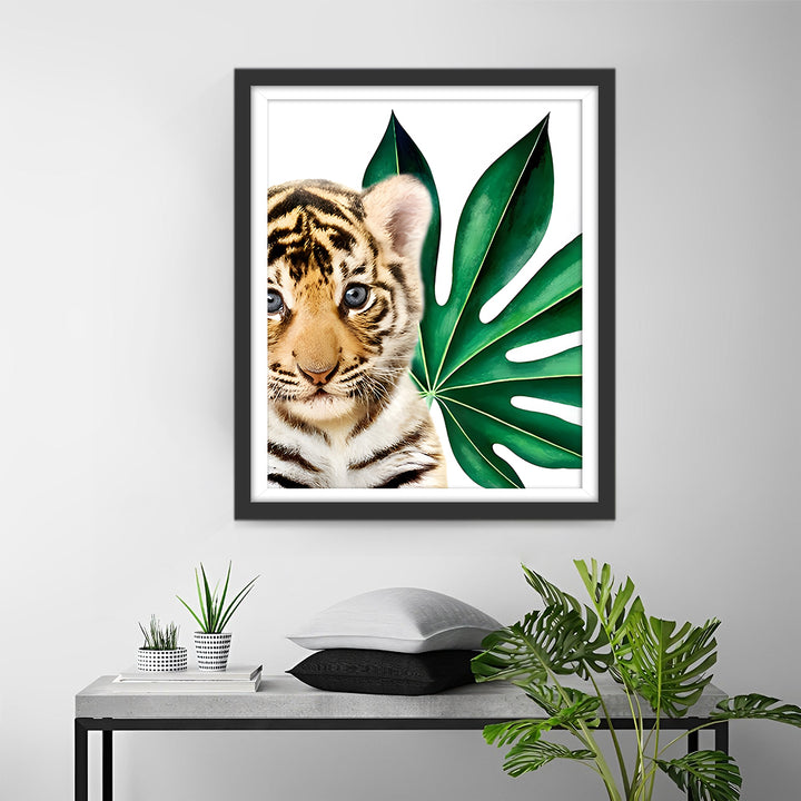 Tijgerbaby en Blad Diamond Painting