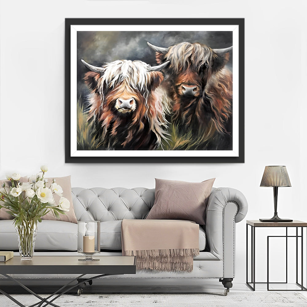 Twee Highland Koeien Diamond Painting