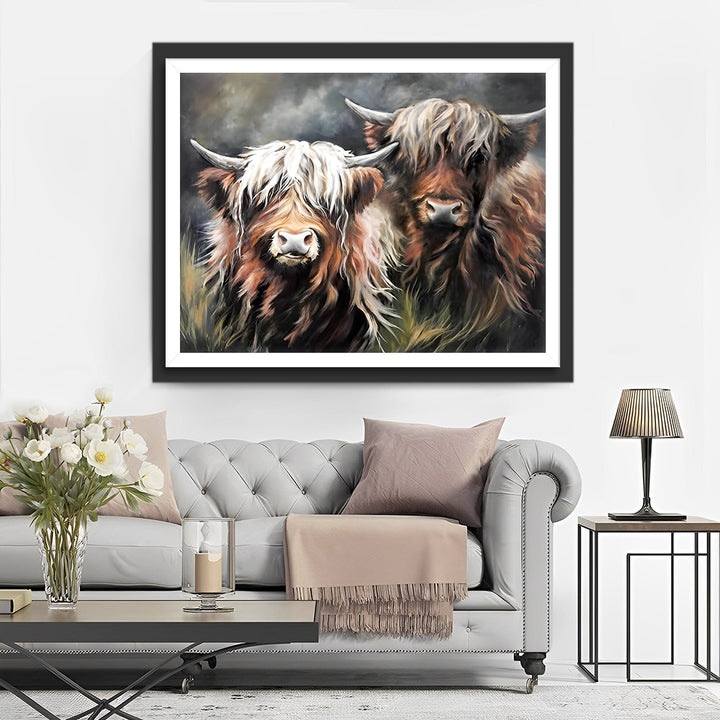 Twee Highland Koeien Diamond Painting