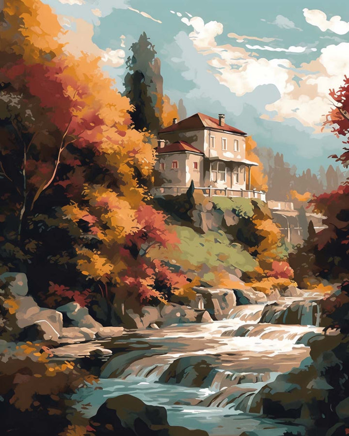 Villa bij de Waterval Diamond Painting