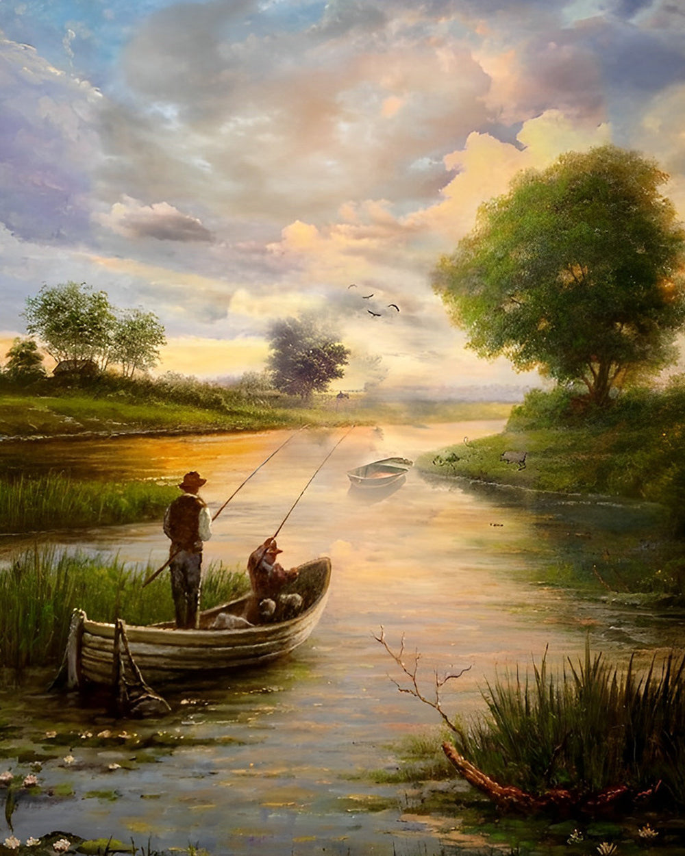 Vissen op een Boot in de Lente Diamond Painting