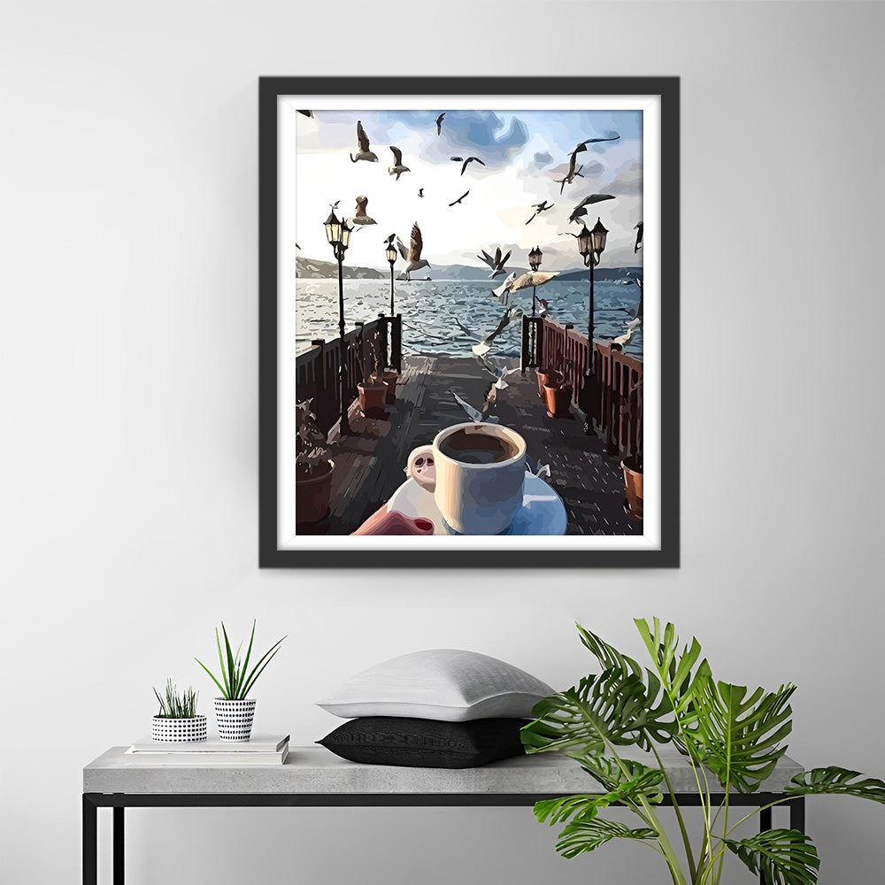 Vogels en Koffie aan Zee Diamond Painting