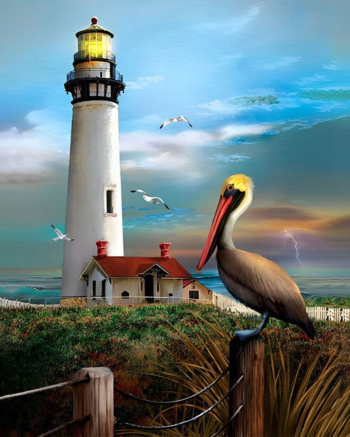 Vuurtoren en Pelikaan Diamond Painting