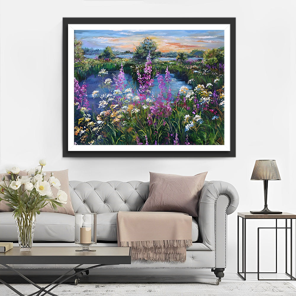 Wilde Bloemen bij het Meer Diamond Painting