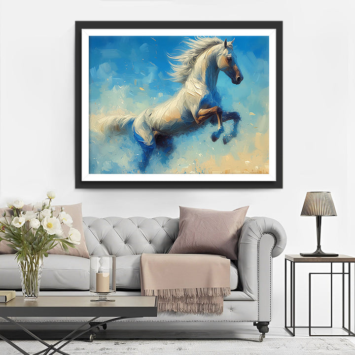 Wit Paard Springend Diamond Painting