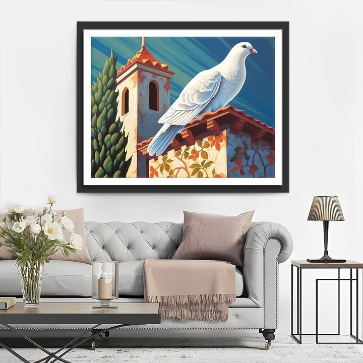 Witte Duif en Kerk Diamond Painting