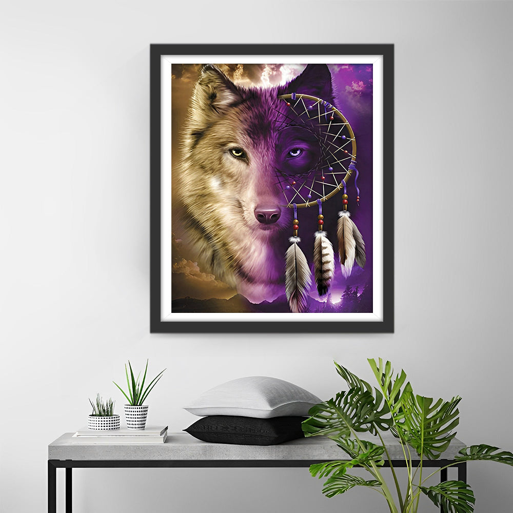 Wolf en Paarse Dromenvanger Diamond Painting