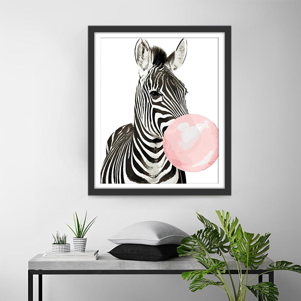 Zebra Blaast Roze Kauwgom Diamond Painting