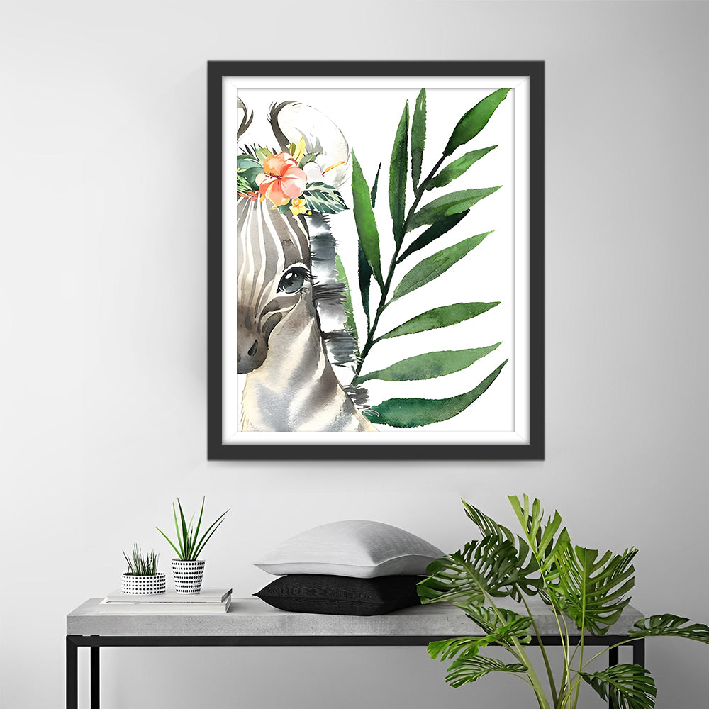 Zebra en Groen Blad Diamond Painting