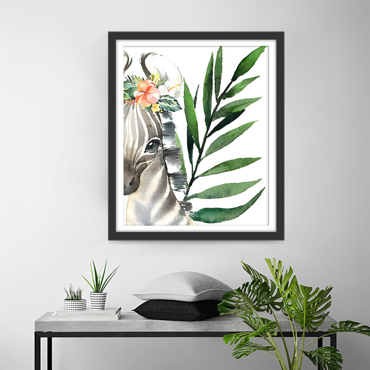 Zebra en Groen Blad Diamond Painting
