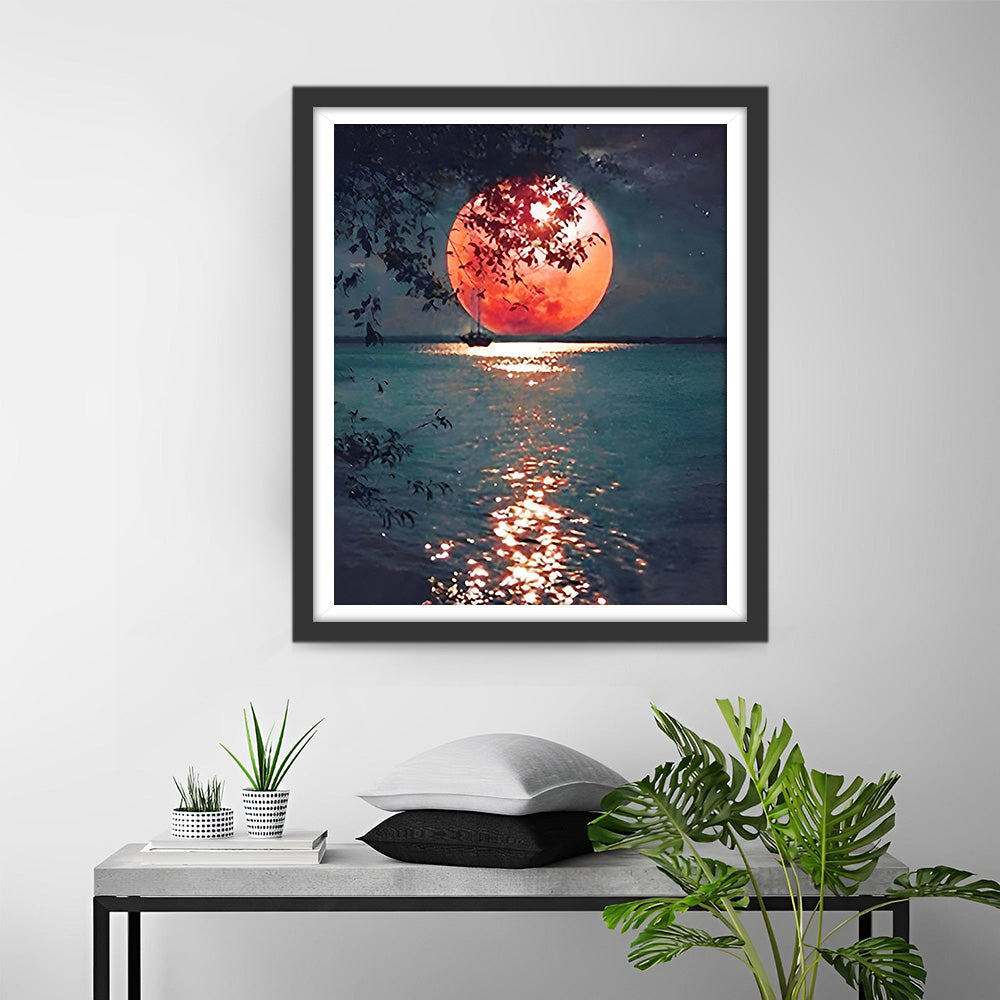 Zee onder de Rode Maan Diamond Painting