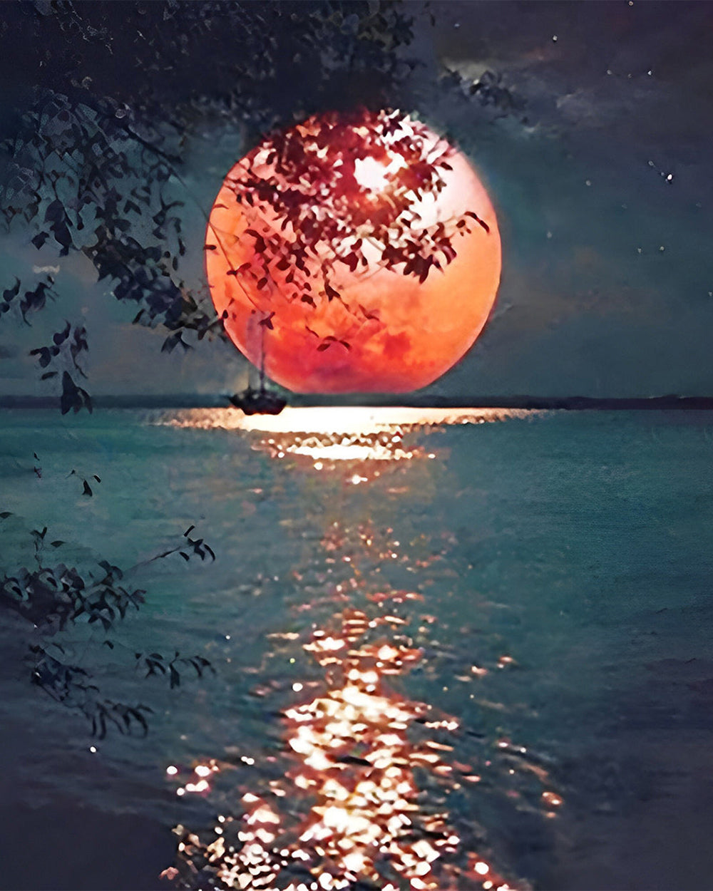 Zee onder de Rode Maan Diamond Painting