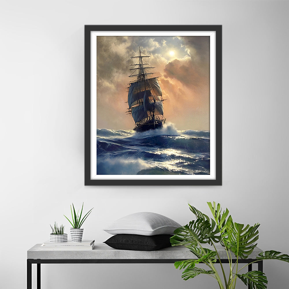 Zeilboot onder Donkere Wolken Diamond Painting