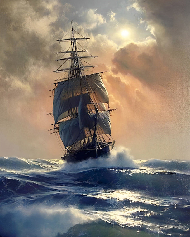 Zeilboot onder Donkere Wolken Diamond Painting