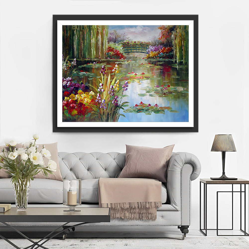 Zomer Bloemen Vijver Diamond Painting