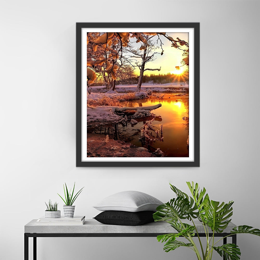 Zonsondergang en Sneeuw Diamond Painting