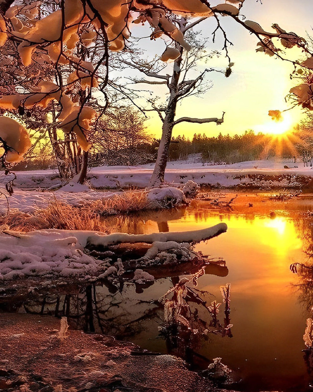 Zonsondergang en Sneeuw Diamond Painting
