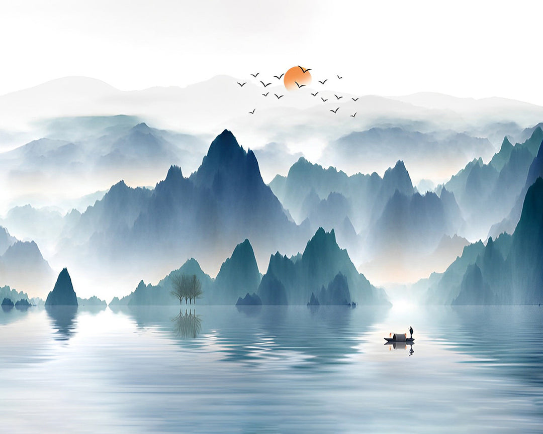 Zonsopgang Berg in Inktverfstijl Diamond Painting