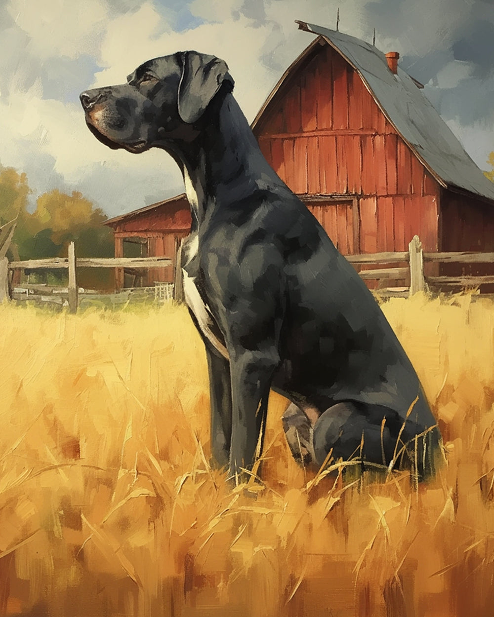 Zwarte Hond op de Herfstboerderij Diamond Painting