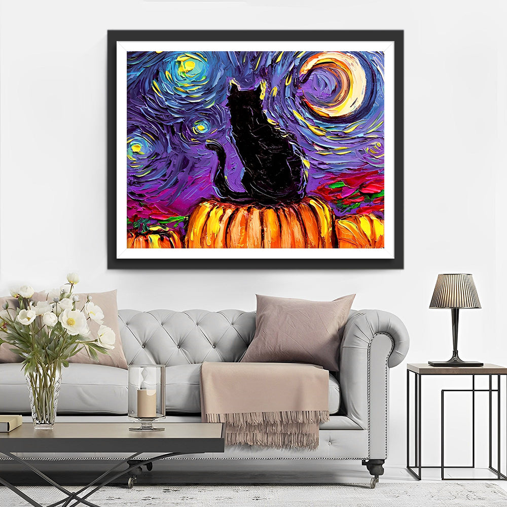 Zwarte Kat en de Sterrenhemel Diamond Painting