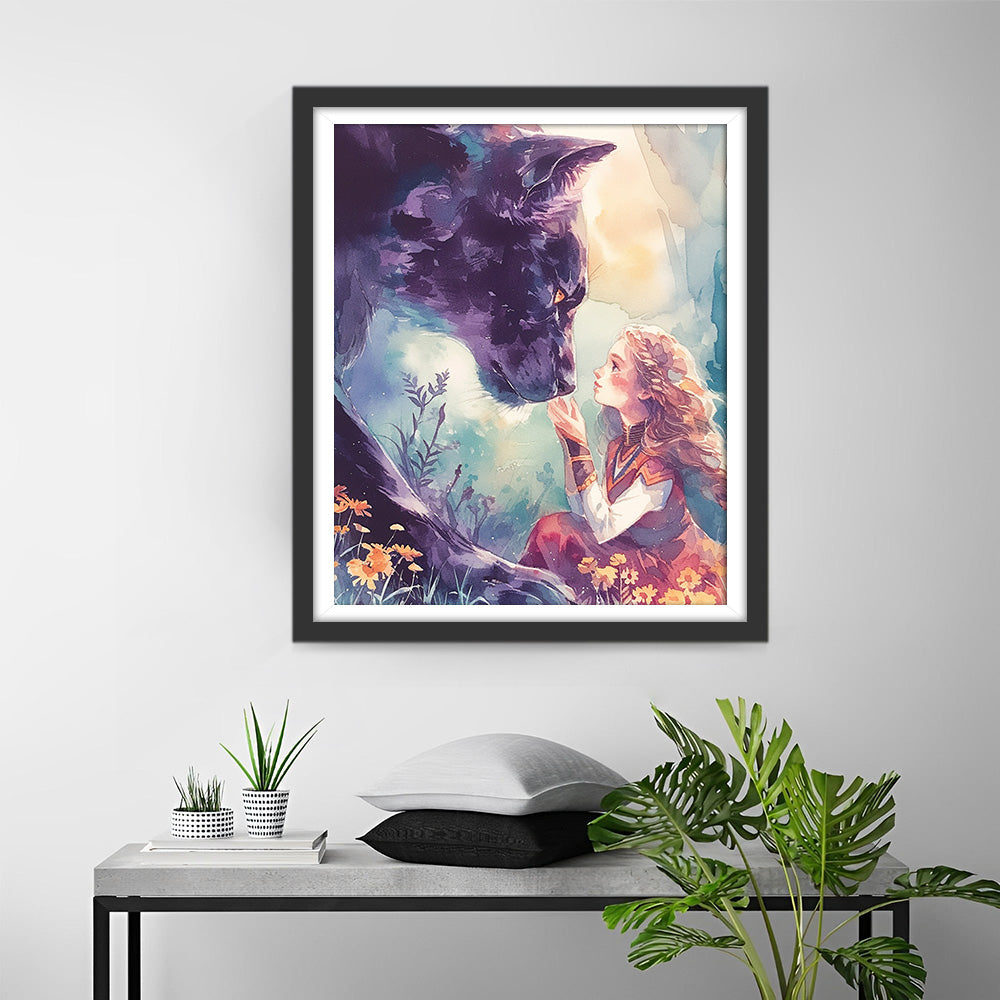 Zwarte Luipaard en een Meisje Diamond Painting