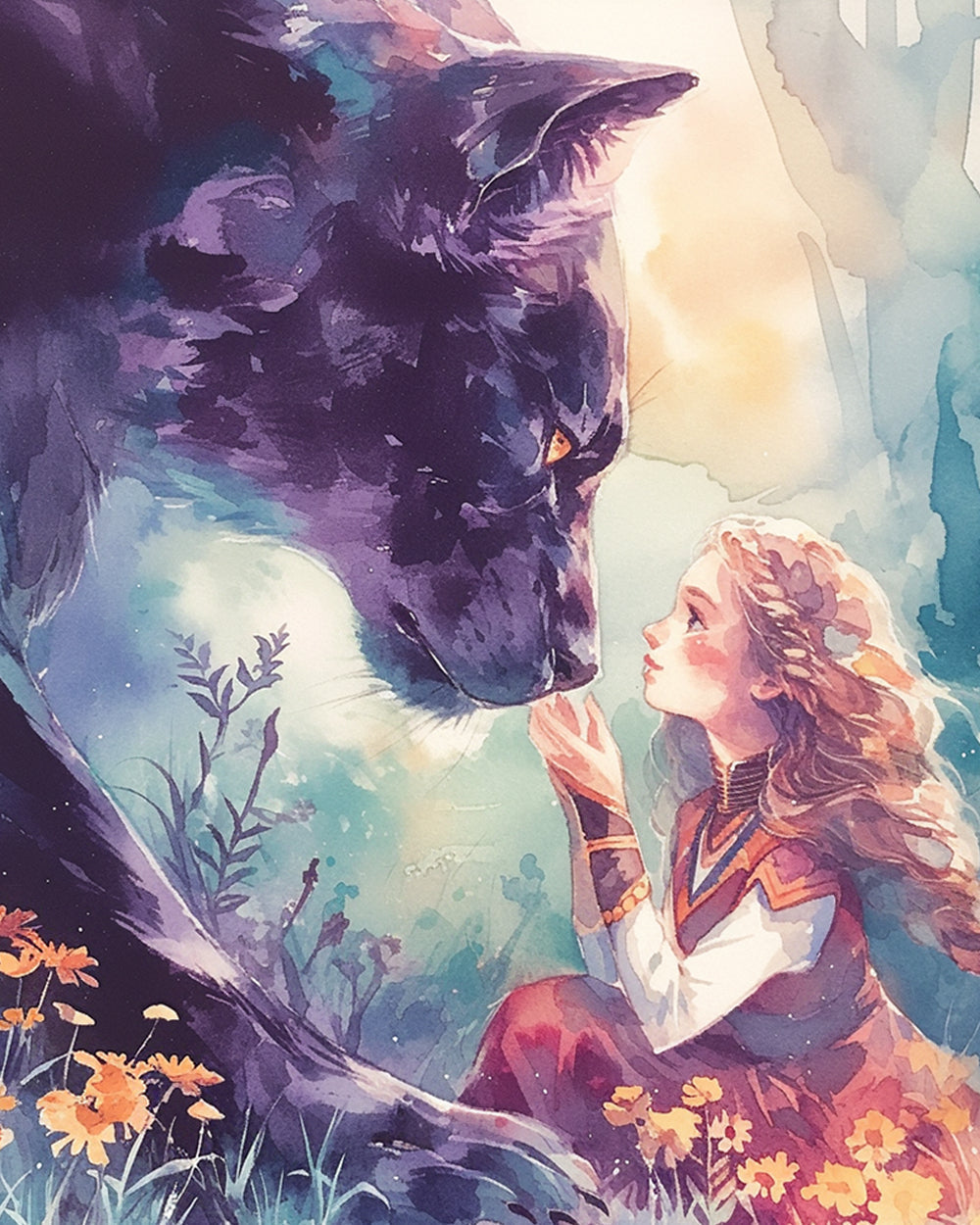 Zwarte Luipaard en een Meisje Diamond Painting