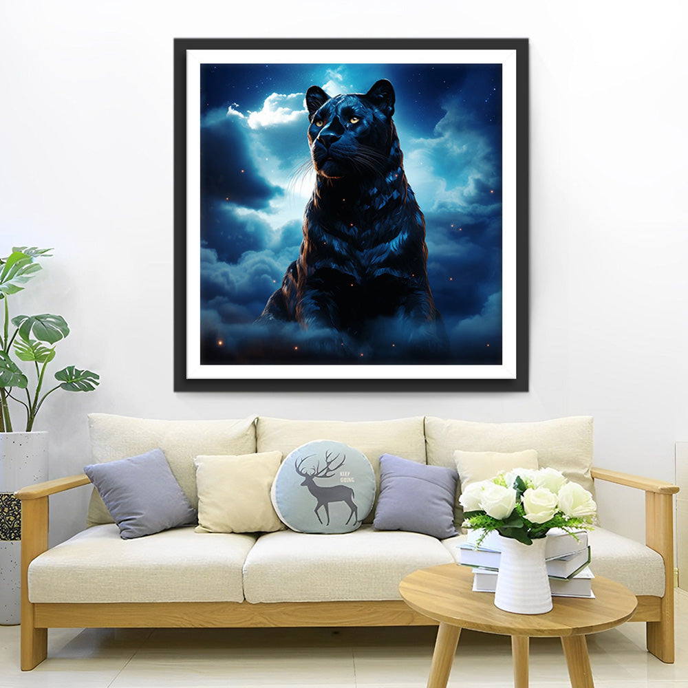 Zwarte Luipaard in de Wolken Diamond Painting