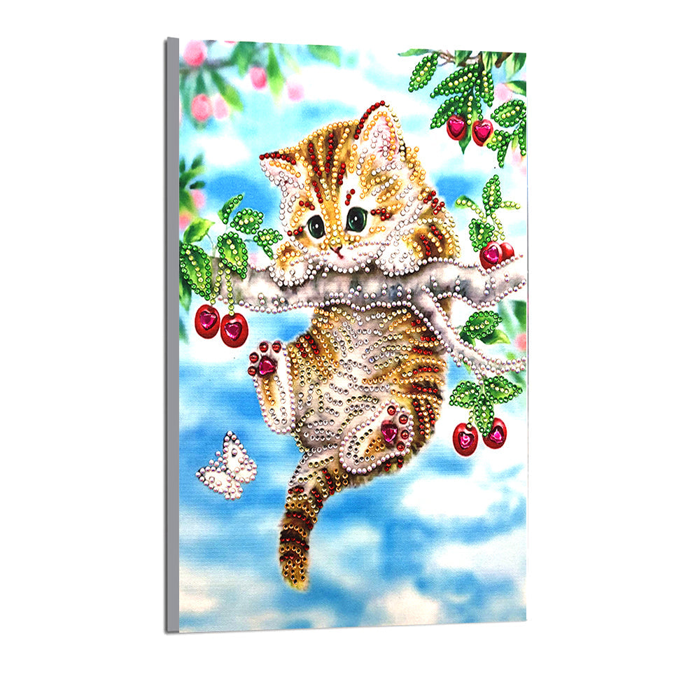 Speciaal Gevormde Strass De Kat in de Fruitboom Diamond Painting