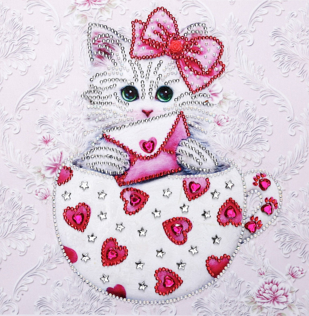 Speciaal Gevormde Strass De Kat met de Liefdesbrief Diamond Painting