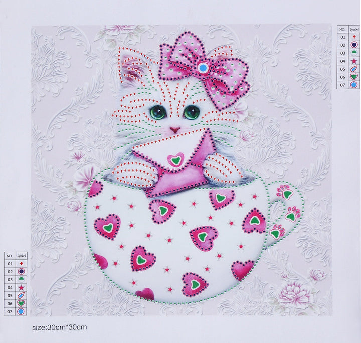 Speciaal Gevormde Strass De Kat met de Liefdesbrief Diamond Painting