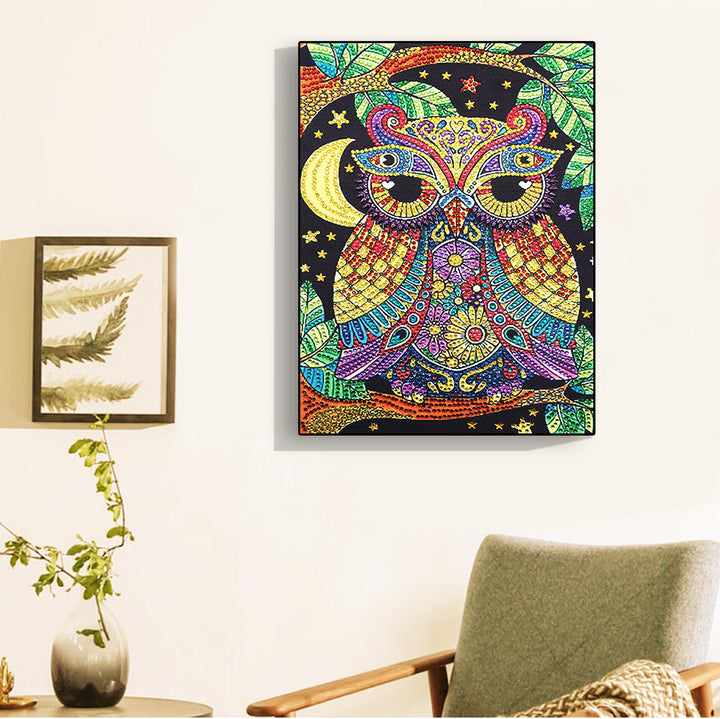 Speciaal Gevormde Strass Kleurrijke Uil Diamond Painting