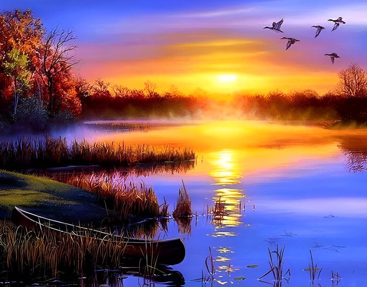 Aangenaam Avondzontaferel aan Meer Diamond Painting