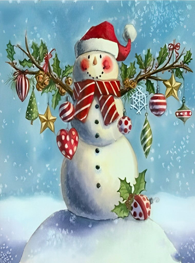 Aardige Sneeuwpop Versierd voor de Feestdagen Diamond Painting