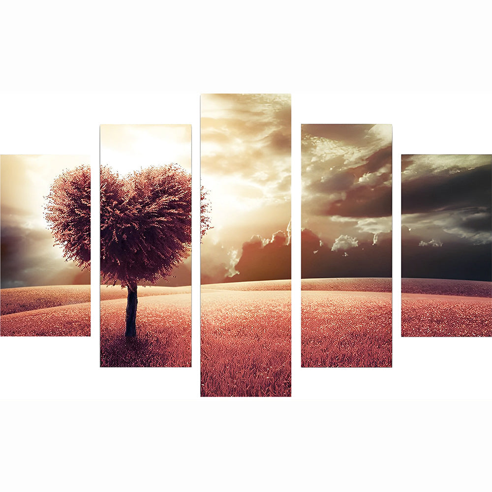 Adembenemend Rood Veld met Boom bij Schemering 5 Platen Diamond Painting