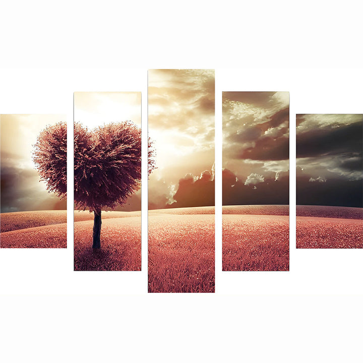 Adembenemend Rood Veld met Boom bij Schemering 5 Platen Diamond Painting