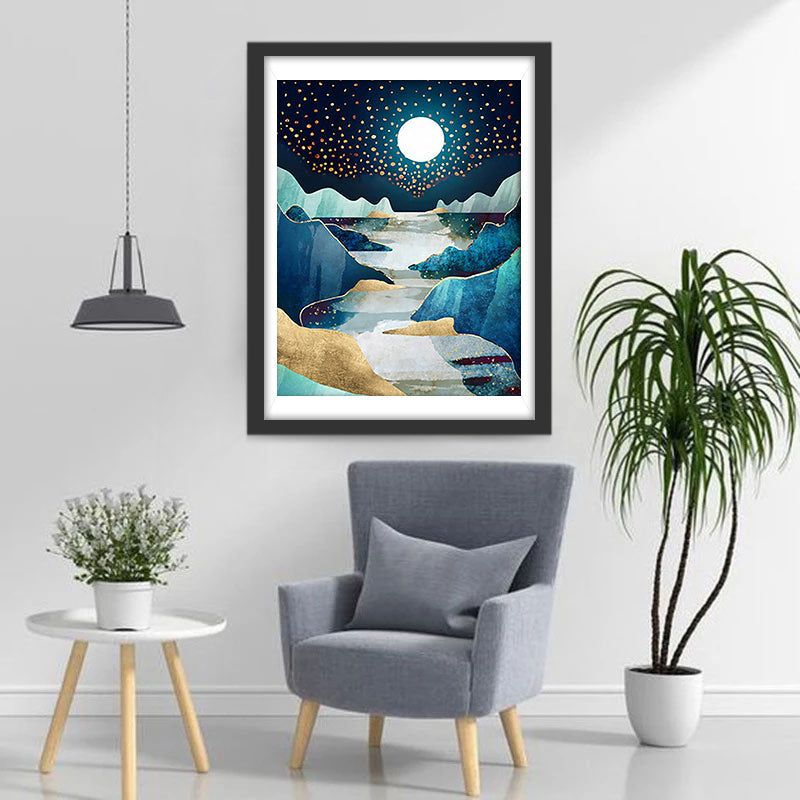 Artistiek Abstract Maan- en Riviercompositie Diamond Painting