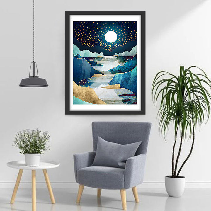 Artistiek Abstract Maan- en Riviercompositie Diamond Painting