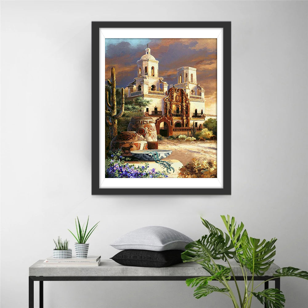 Avondlicht op Missiecomplex Diamond Painting