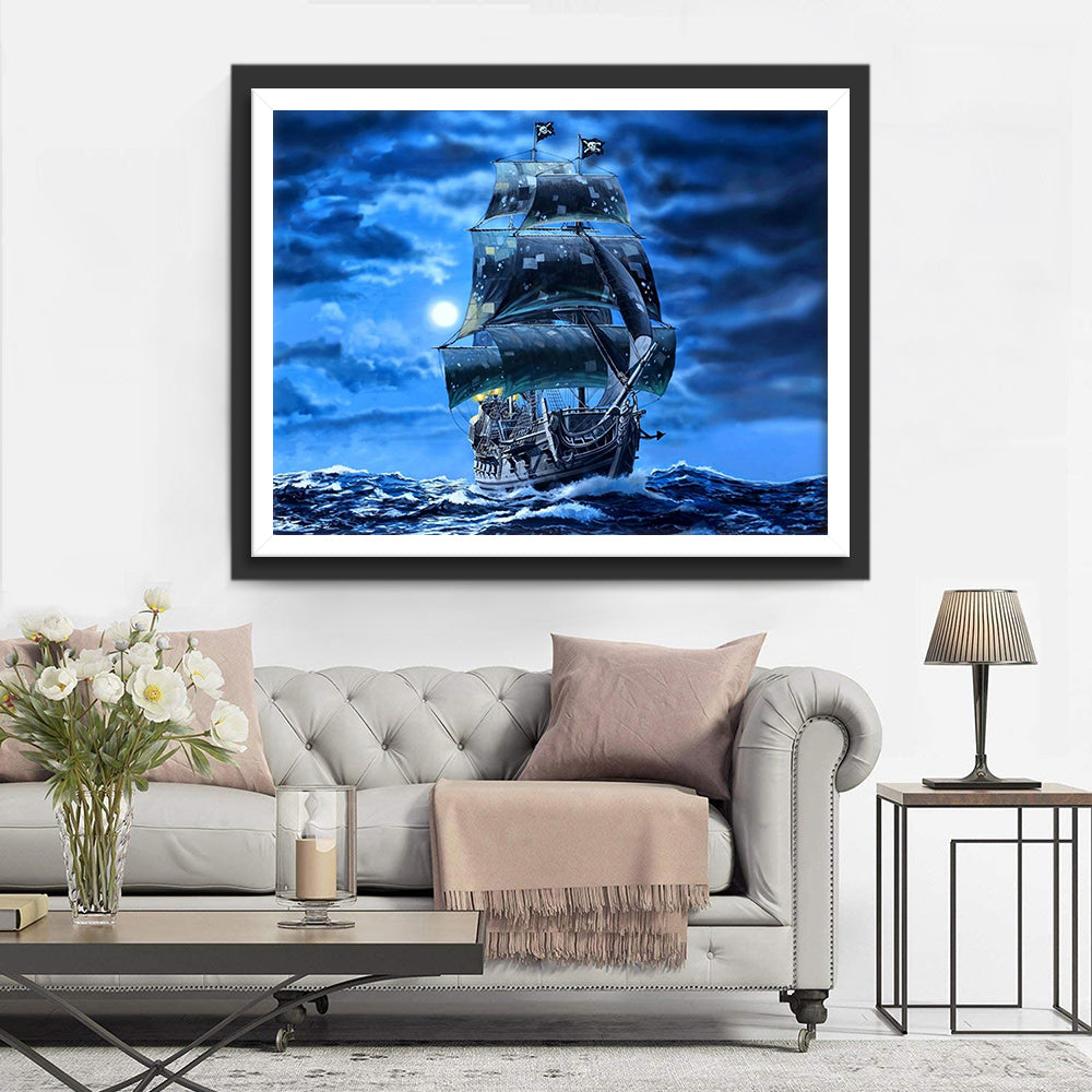Avontuurlijk Piratenschip op Ruige Zee Diamond Painting