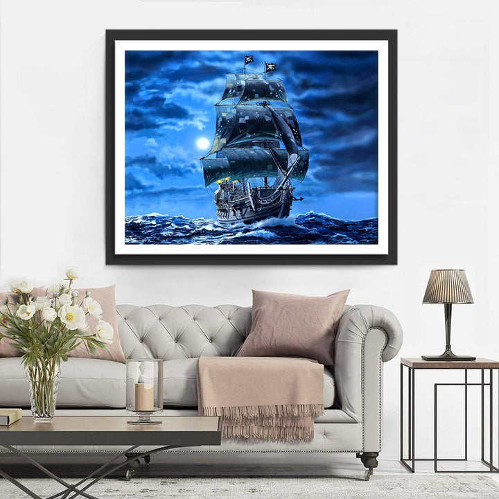 Avontuurlijk Piratenschip op Ruige Zee Diamond Painting