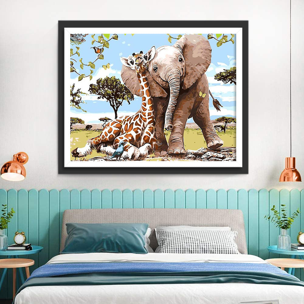 Bekende Giraffe en Olifant Diamond Painting