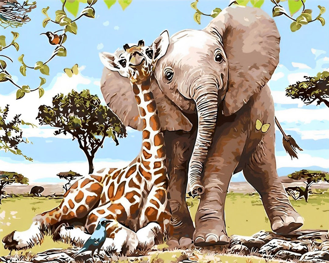Bekende Giraffe en Olifant Diamond Painting