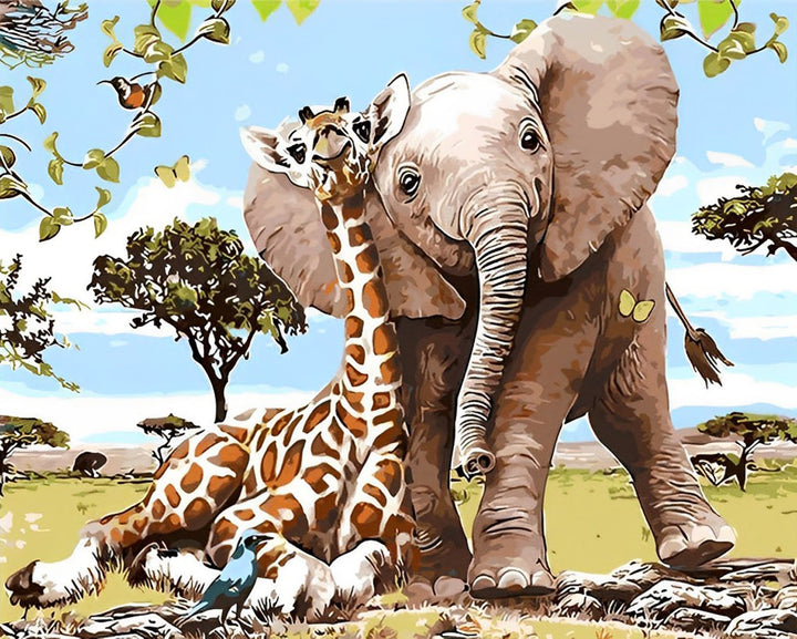 Bekende Giraffe en Olifant Diamond Painting