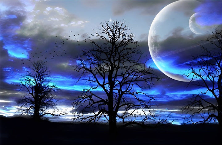 Betoverende Nachtwereld onder Grote Maan Diamond Painting